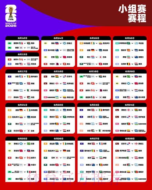 2026世界杯小组赛赛程一览 2026世界杯小组赛赛程一览